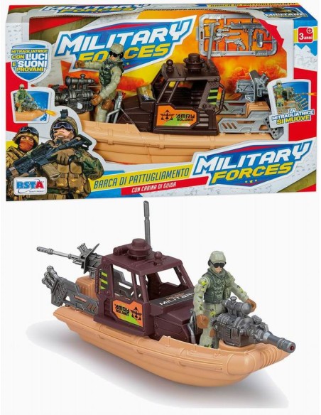 BARCA PATTUGLIAMENTO MILITARY FORCE  LUCI SUONI CON PERSONAGGIO 11666