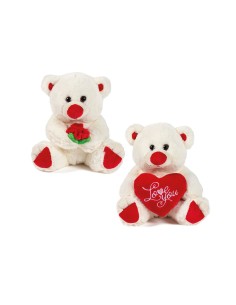 PELUCHE ORSO BIANCO H20CM 2ASS C/CUORE E ROSA ROSSA 25732