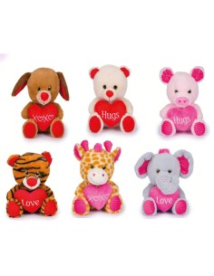 ANIMALI 6 ASS H24CM C/CUORE E RICAMI 28216