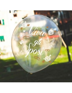 PALLONCINI LARGE TRASP. SPOSI STAMPA BIANCO/ORO BS.10 56282C