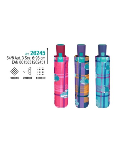 OMBRELLO DONNA MINI AUTOM. SCOZZESE  E FOGLIE 26245