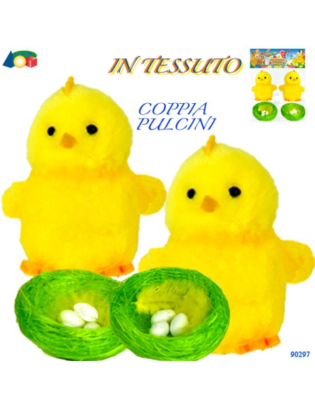 BUSTA 2 PULCINI PONPON + 2 NIDI VERDI/OVETTE 90297