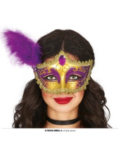 MASCHERA ORO VIOLA CON PIUMA 12064