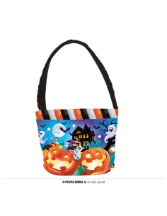 CESTINO MULTICOLORE CON ZUCCHE E FANTASMI 30X15 CM 26847