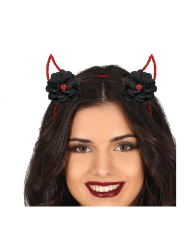 CERCHIETTO CORNA CON FIORI METALLICI...