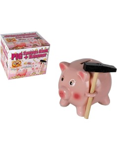 SALVADANAIO MAIALE CON MARTELLO CA. 15 CM IN CERAMICA...