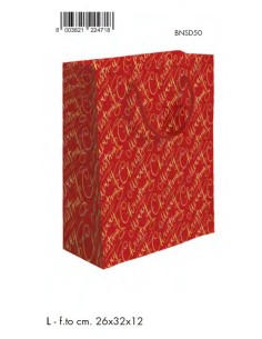 SHOPPER CHRISTMAS SCRITTE ROSSO GLITTER 26x32+12 L BNSD50