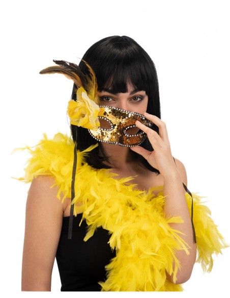 MASCHERA IN PLASTICA CON PAILLETTES ORO 01990