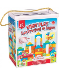 GIOCO LEGNO COSTRUZIONI 50 BLOCCHETTI KIDDY PLAY 10459